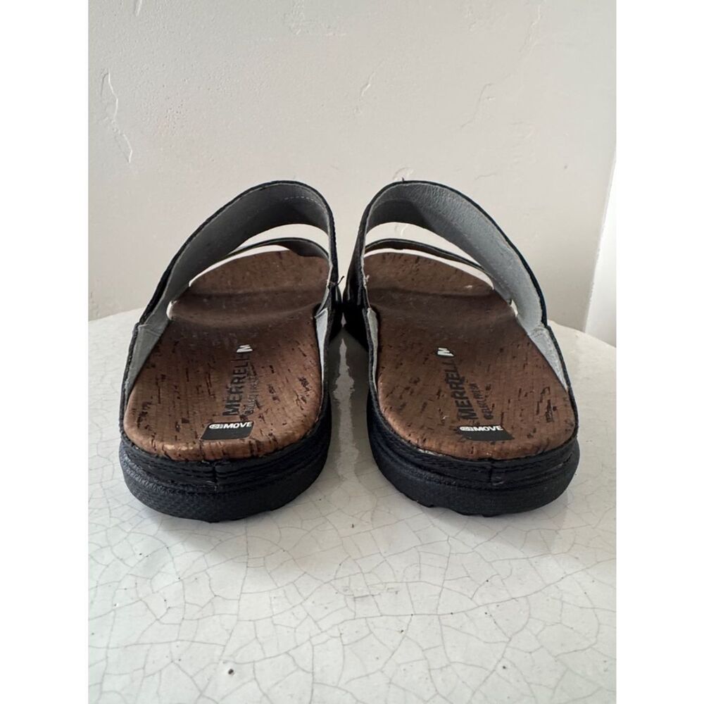Merrell Around Town Black Leather Two-Strap Slide Sandal Casual Comfortable Sz 9 - Picture 3 of 12